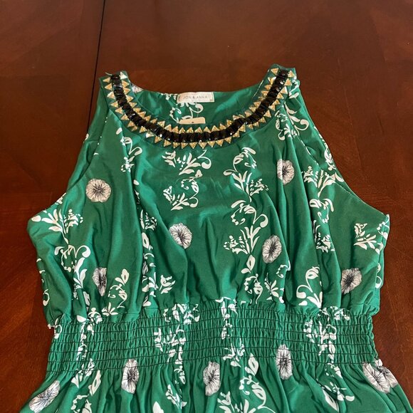 Jon & Anna Green Maxi Dress Beaded Neckline Floral Sleeveless Elastic Waist 3X - Picture 8 of 14